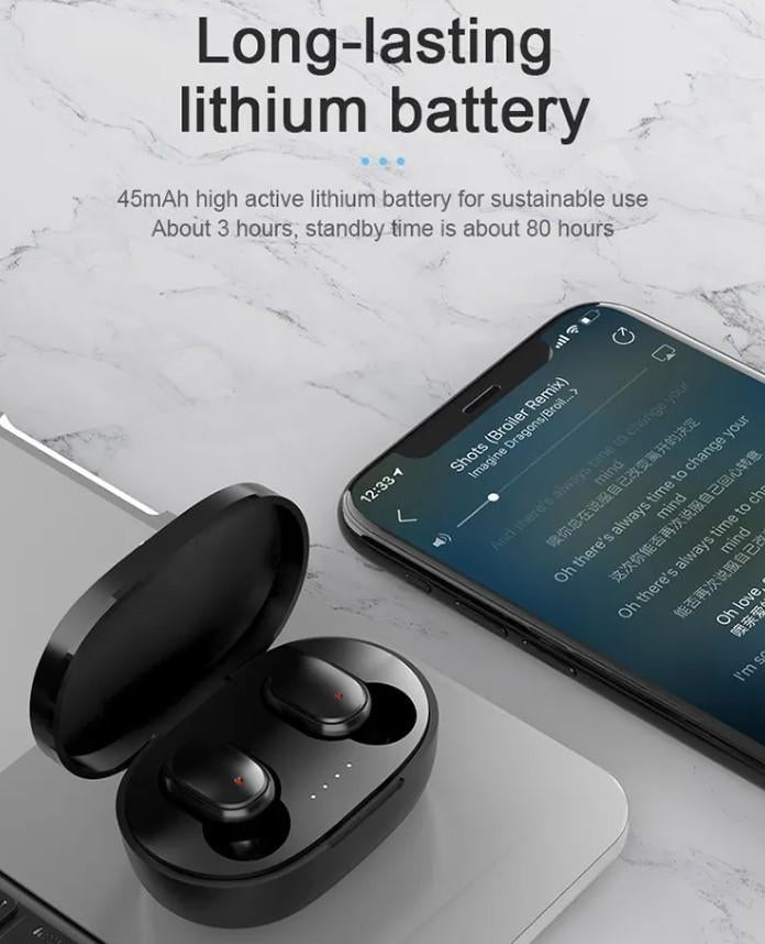 Black Long-Lasting Battery With Fast Charge Earbuds